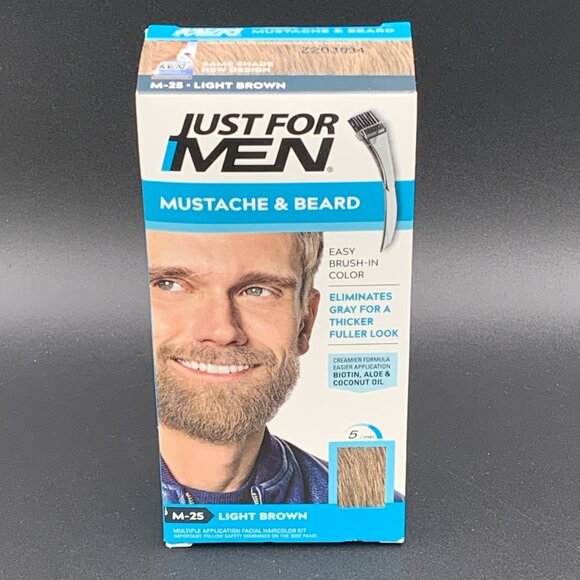 Just For Men Mustache & Beard Facial Haircolor Kit Dye Brush Light Brown M-25 - Picture 1 of 6